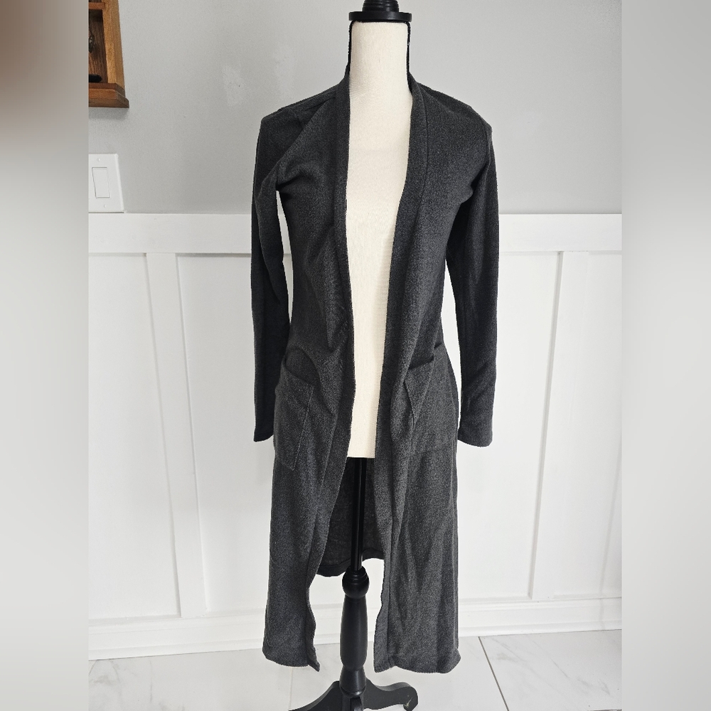 Love Cameron Long Open-Front Charcoal Gray Duster Cardigan Sz S